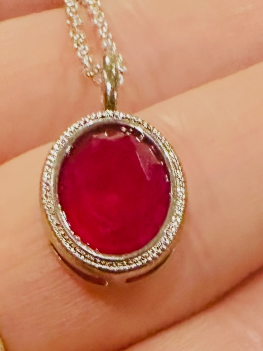 New XL Natural Ruby Necklace pendant white gold on 925 sterling silver over 3 ct - Picture 3 of 9